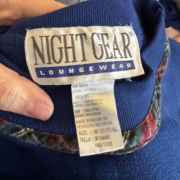 Vintage‎ 90s Night Gear Sweatshirt Nightgown One Sz Teddy Buddy Bear Plaid Comfy - Picture 11 of 12